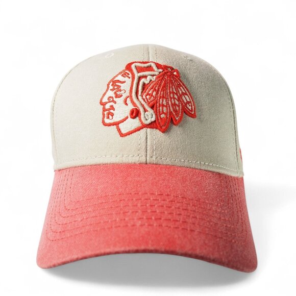 47 Brand Chicago Blackhawks Factory Faded Distressed Strapback Hat OS Tan / Red - Picture 1 of 8